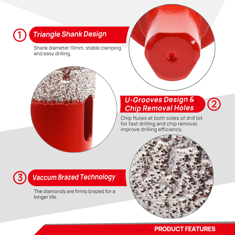 DT-DIATOOL Diamond Drilling Bits 11pcs/Box with Triangle Shank Dia6-65mm Core Bit for Marble Granite Porcelain Tile Hole Saw