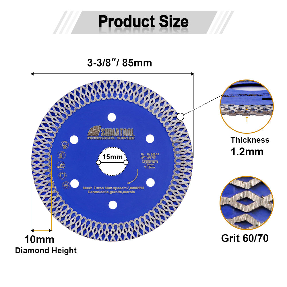 SHDIATOOL X Mesh Turbo Diamond Saw Blade 85MM for Tile Ceramic Porcelain Marble - SHDIATOOL
