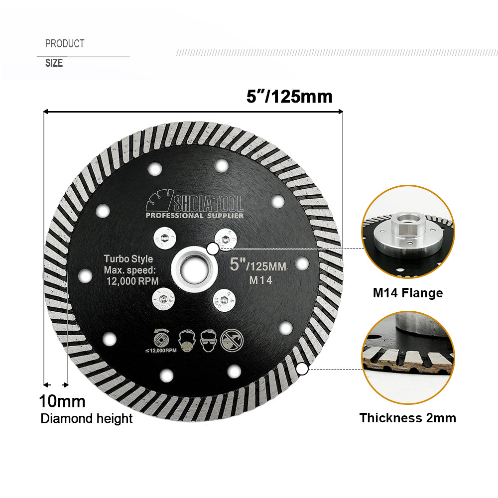 DE Warehouse Shdiatool 1pc 125MM Narrow Turbo Rim Diamond Blades for Cutting Granite M14 Thread