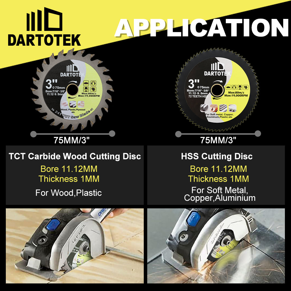 DARTOTEK 3''/75mm 2/3/5pcs HSS Cutting Discs Saw Blades for Soft Metal Copper Wood