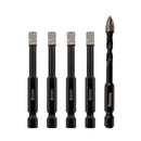 SHDIATOOL Dry Drilling Bits Quick-fit Shank + 6mm Carbide Triangular Drill Bit for Porcelain Tile Ceramic Granite Marble Stone Masonry - SHDIATOOL
