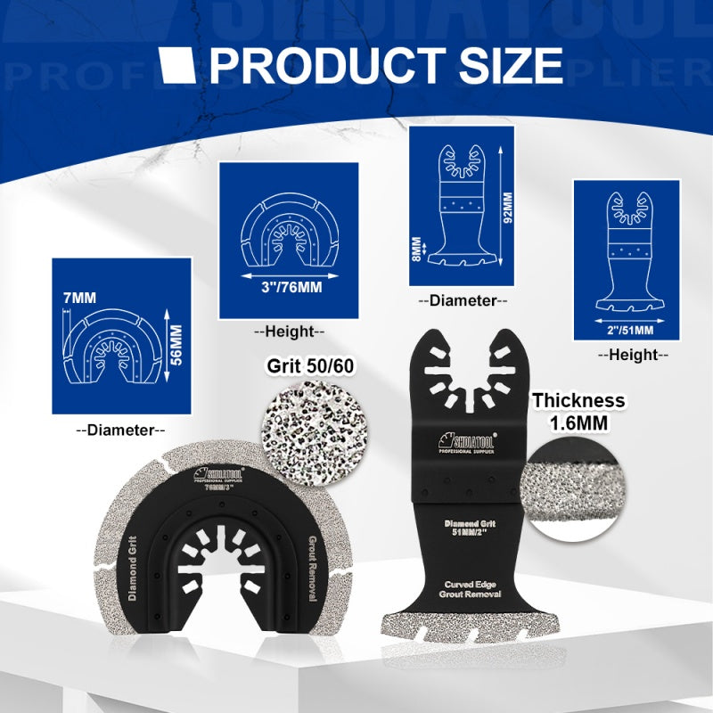 SHDIATOOL 5pcs Diamond Oscillating Saw Blades Multifunctional Tools Multitool Blade For Cement Mortar Marble Ceramic