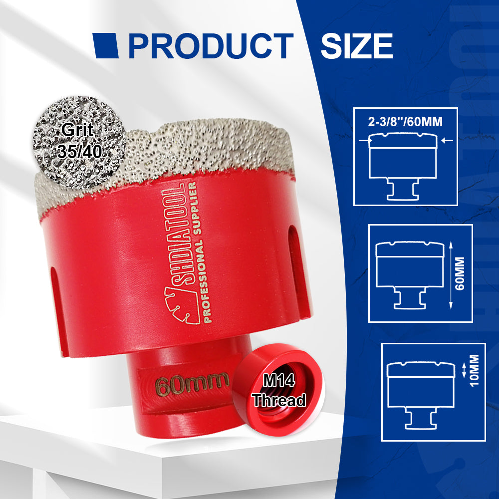 SHDIATOOL Diamond Core Drill Bit with M14 Thread for Porcelain Marble Hole Saw