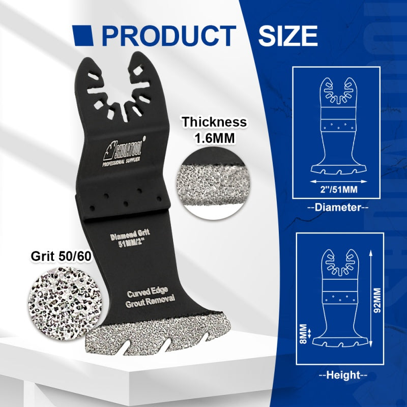 SHDIATOOL 4PCS 2''/51mm Diamond Oscillating Saw Blades for Grit Grout Removal Tile Air Brick Cement ConcreteMasonry