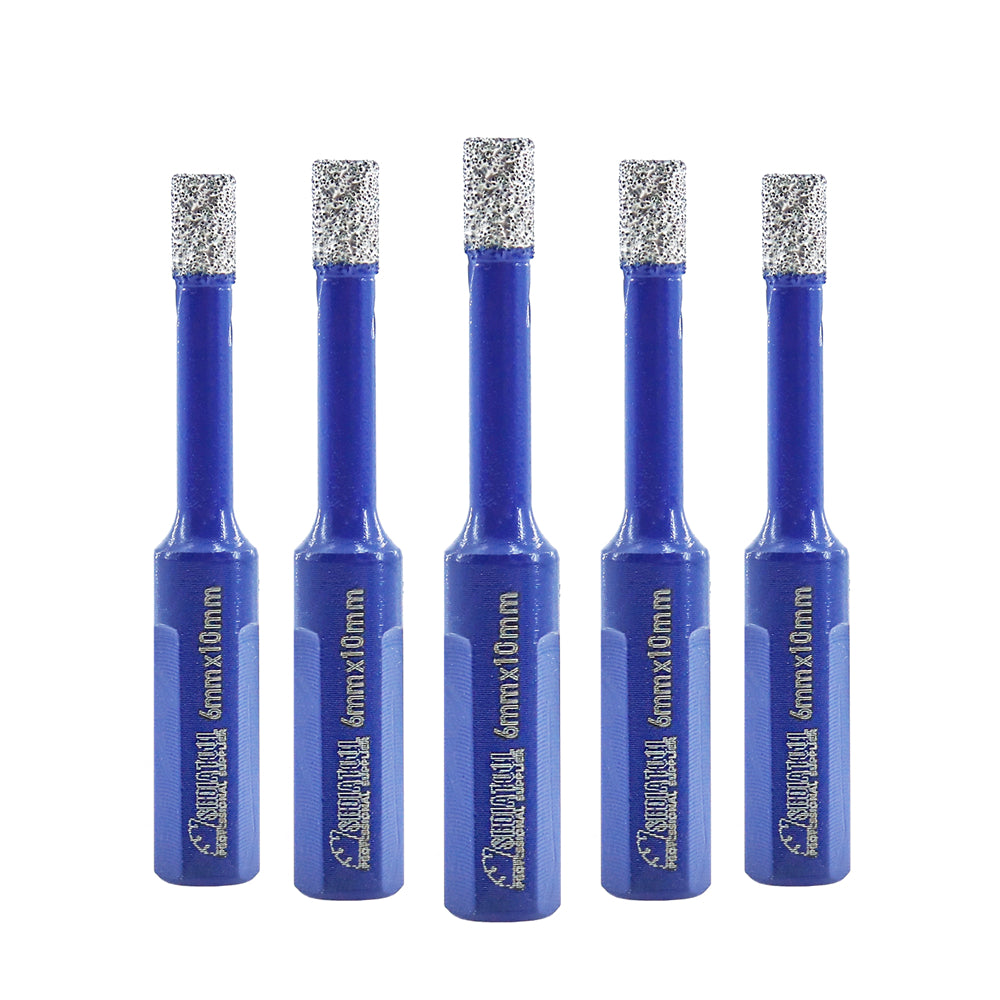 SHDIATOOL Diamond Drill Core Bits with Triangle Shank for Porcelain Tile Ceramic Granite Marble Masonry Stone Diamond Hole Saw 5pcs 6/8/10mm - SHDIATOOL