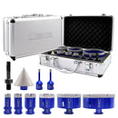 SHDIATOOL Diamond Drill Core Bits 1set/10pcs 6/6/20/25/35/50/70/100mm+50mm Chamfer Bit+SDS Adapter for Porcelain Til Granite Marble with 5/8"-11 Thread - SHDIATOOL