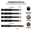SHDIATOOL Dry Drilling Bits Quick-fit Shank + 6mm Carbide Triangular Drill Bit for Porcelain Tile Ceramic Granite Marble Stone Masonry US Warehouse