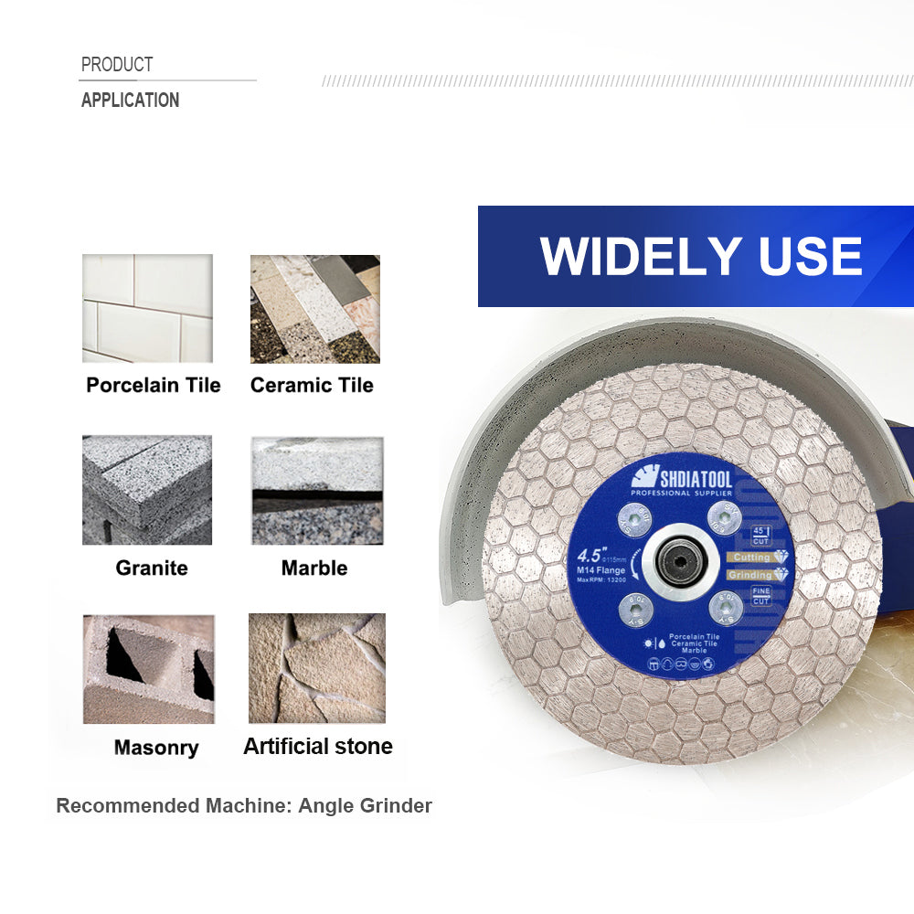 SHDIATOOL Diamond Cutting Grinding Disc 1pc Dia 4.5/5 Inch Granite Ceramic Tile Marble Hexgonal Double Sided Saw Blade 5/8“-11 thread - SHDIATOOL