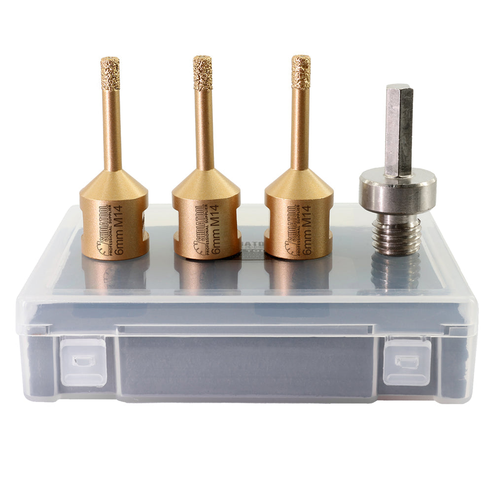 Diamond Drill Bit 4pcs 6/6/6mm Core Bit+Adapter Marble Ceramic M14 Thread - SHDIATOOL