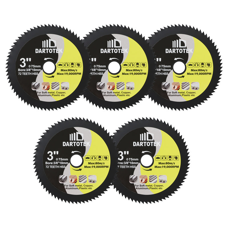 DARTOTEK 3''/75mm 2/3/5pcs HSS Cutting Discs Saw Blades for Soft Metal Copper Wood