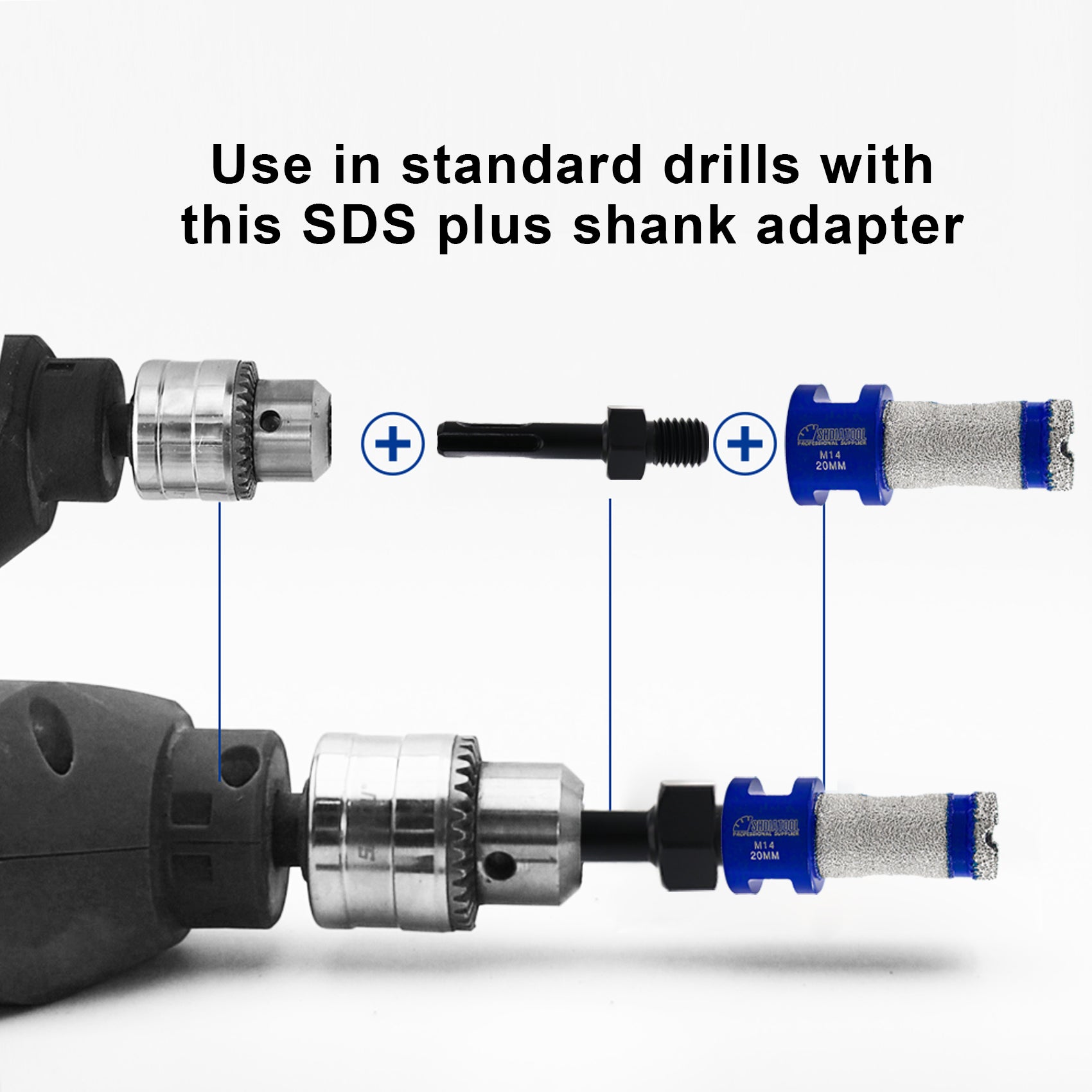 SHDIATOOL Diamond Core Bits 3pcs/Set 20mm Drilling Milling Bit+2" Chamfer Bit+Adapter M14 Granite Marble Ceramic Tile Hole Saw