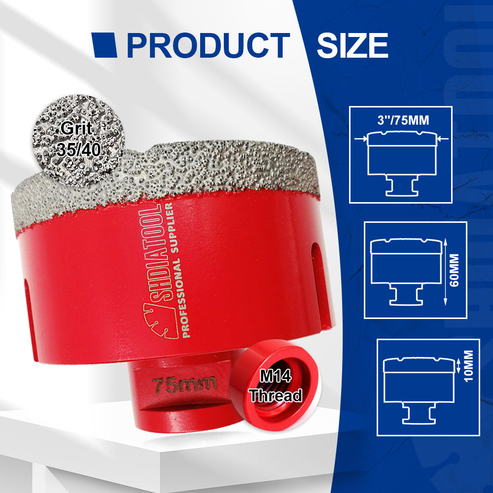 SHDIATOOL Diamond Core Drill Bit with M14 Thread for Porcelain Marble Hole Saw