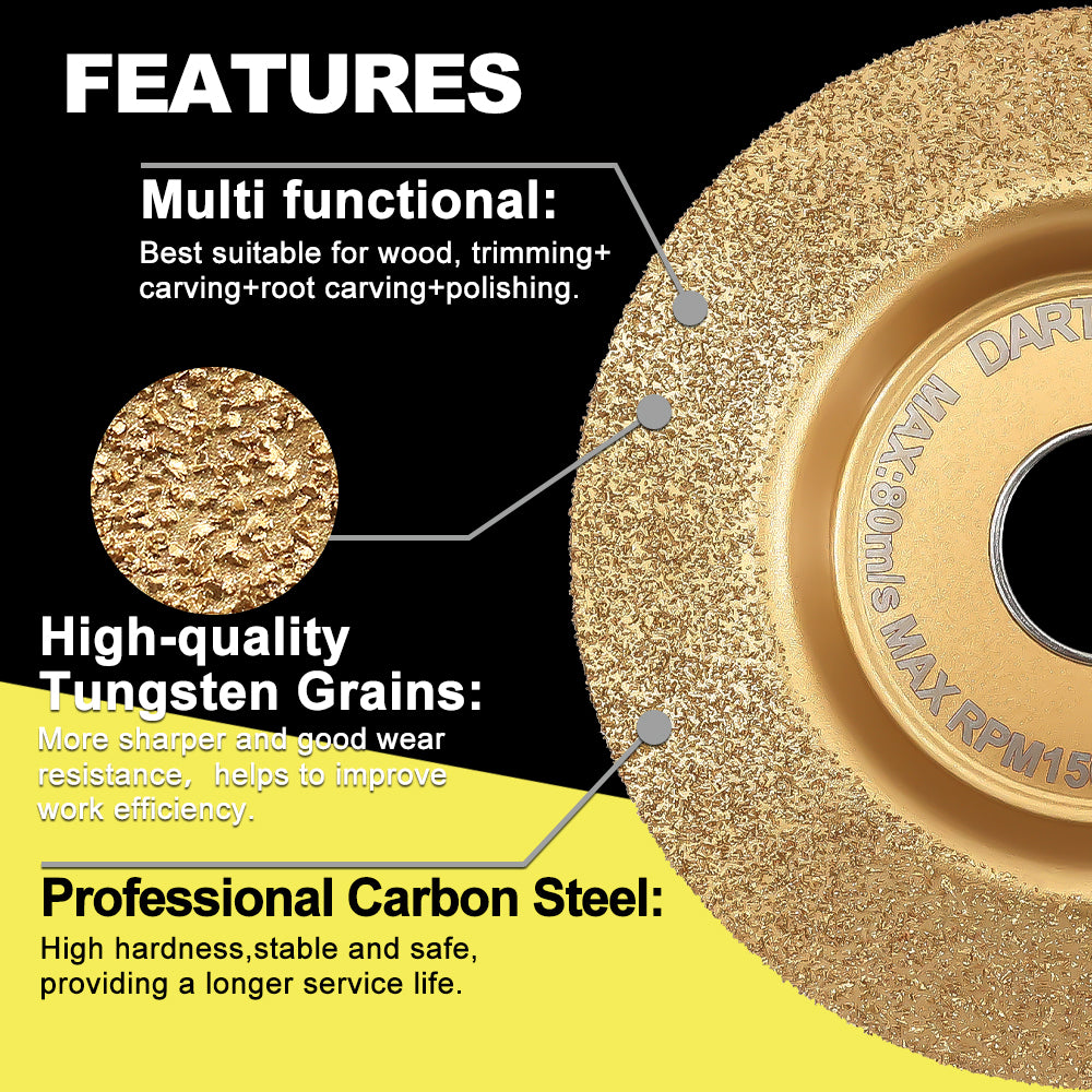 DARTOTEK 2pcs 4inch 100mm Tungsten Carbide particles Carving Disc Grinder Wheel Disc for Wood Shaping Tree Triming