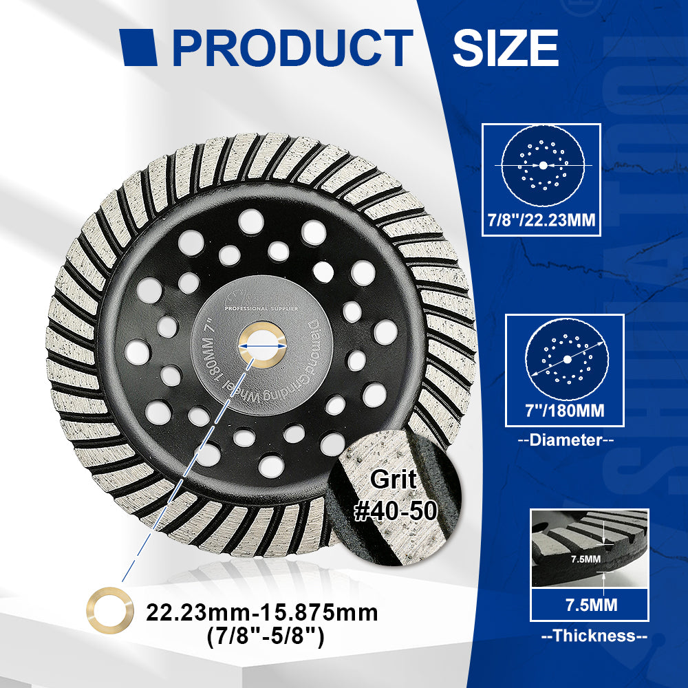 Shdiatool Turbo Row Diamond Grinding Cup Wheel for Concrete Granite Masonry Brick 4"/4.5"/5"/7"