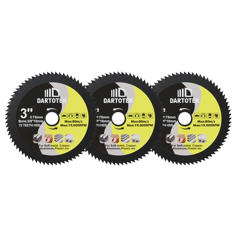 DARTOTEK 3''/75mm 2/3/5pcs HSS Cutting Discs Saw Blades for Soft Metal Copper Wood