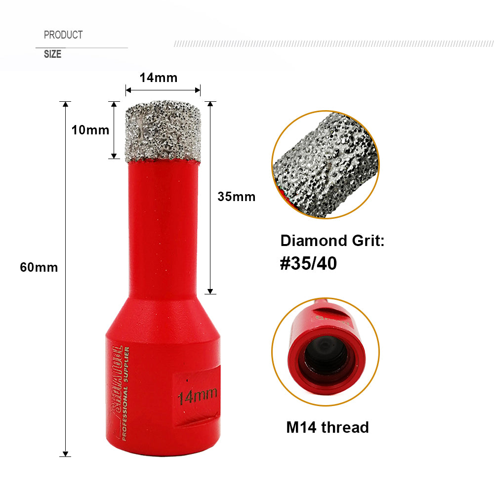 2pcs 14mm Diamond Core Drill Bits with M14 Thread for Porcelain Masonry DE Warehouse
