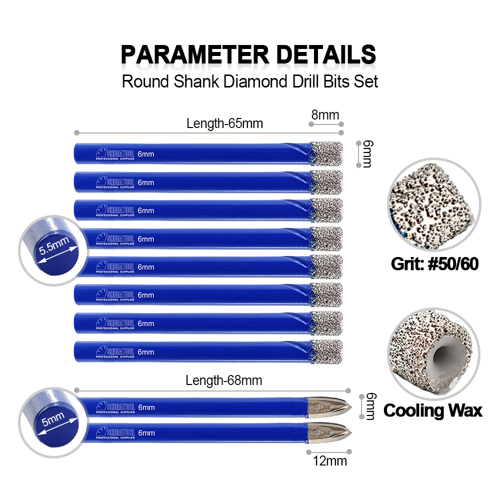 HIGHDRIL Diamond Drill bits kit with Triangle Shank for Porcelain Tile  Ceramic Marble Brick Concrete Vacuum Brazed Hole  Saw(6/8/10/20/25/28/35/45/50/6