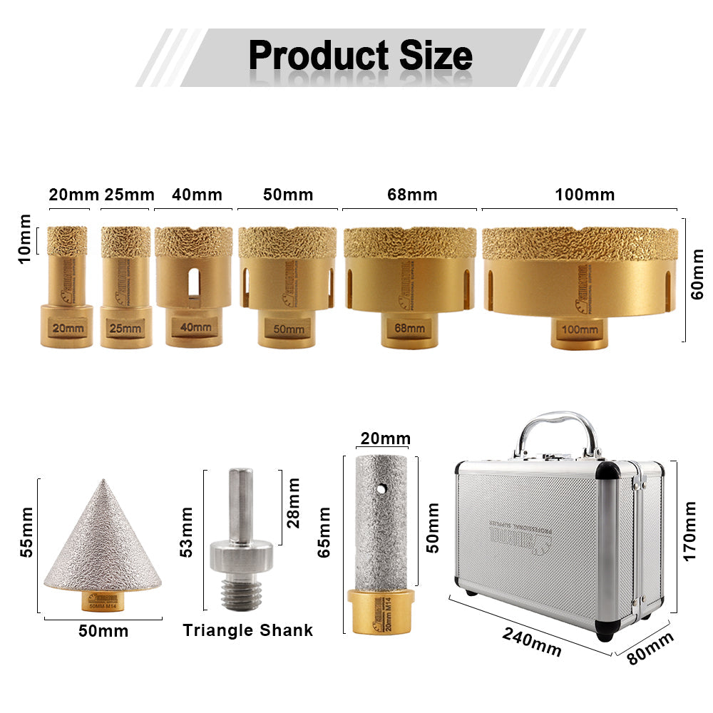 Diamond Core Drill Bits 1set/8pcs Marble Ceramic Tile Hole Saw M14 Thread - SHDIATOOL