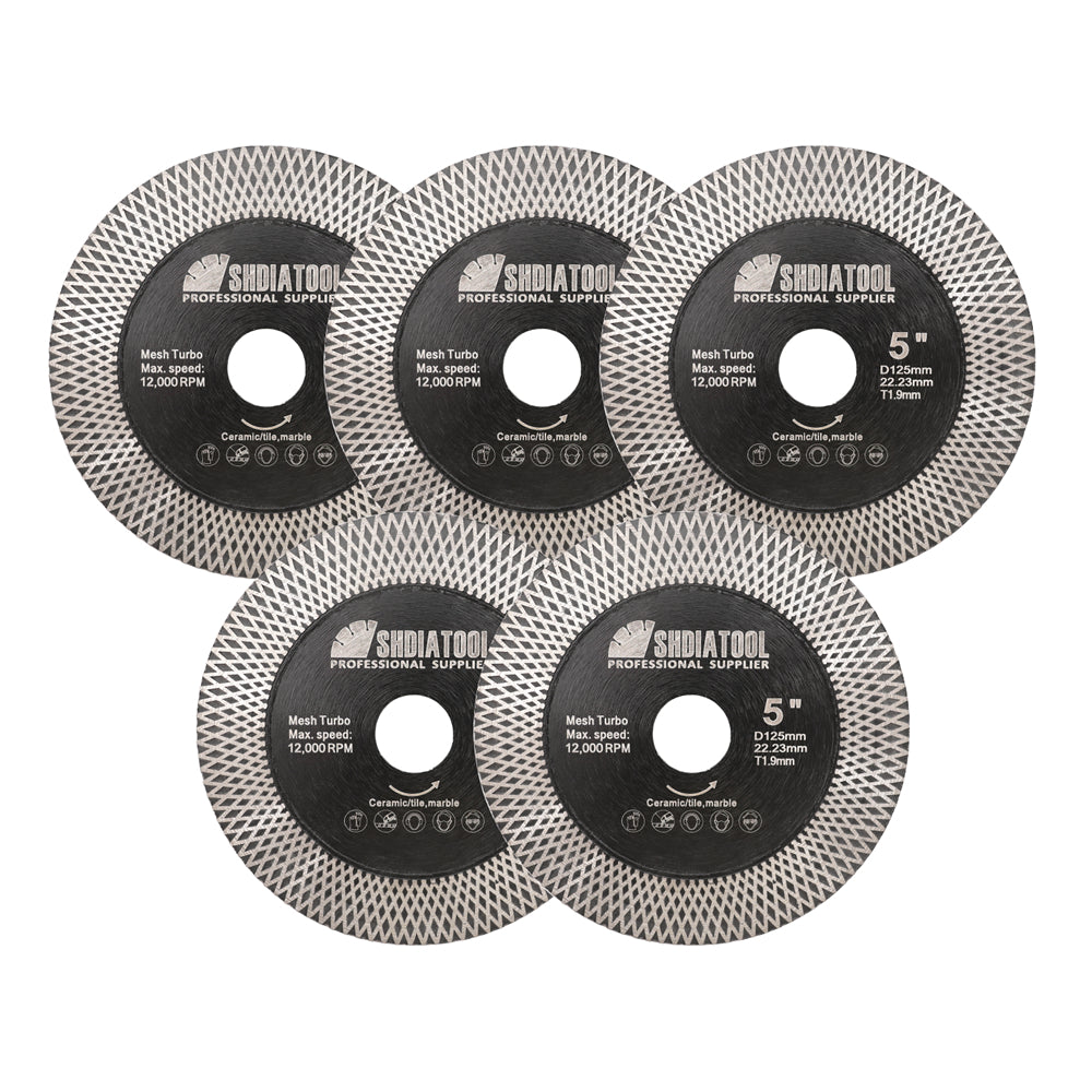 SHDIATOOL Turbo Saw Blades 5pcs 4/4.5/5" Cutting Grinding Ceramic Tile Marble