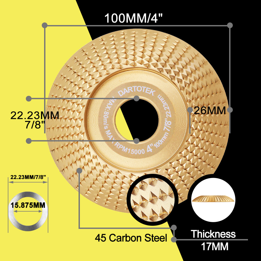 DARTOTEK 1pc 75/100/125mm Wood Grinding Wheel Cup Wheel Milling Disc Plate Carving Profile Plain Bevel Camber Bowl Abrasive Tool Trimming