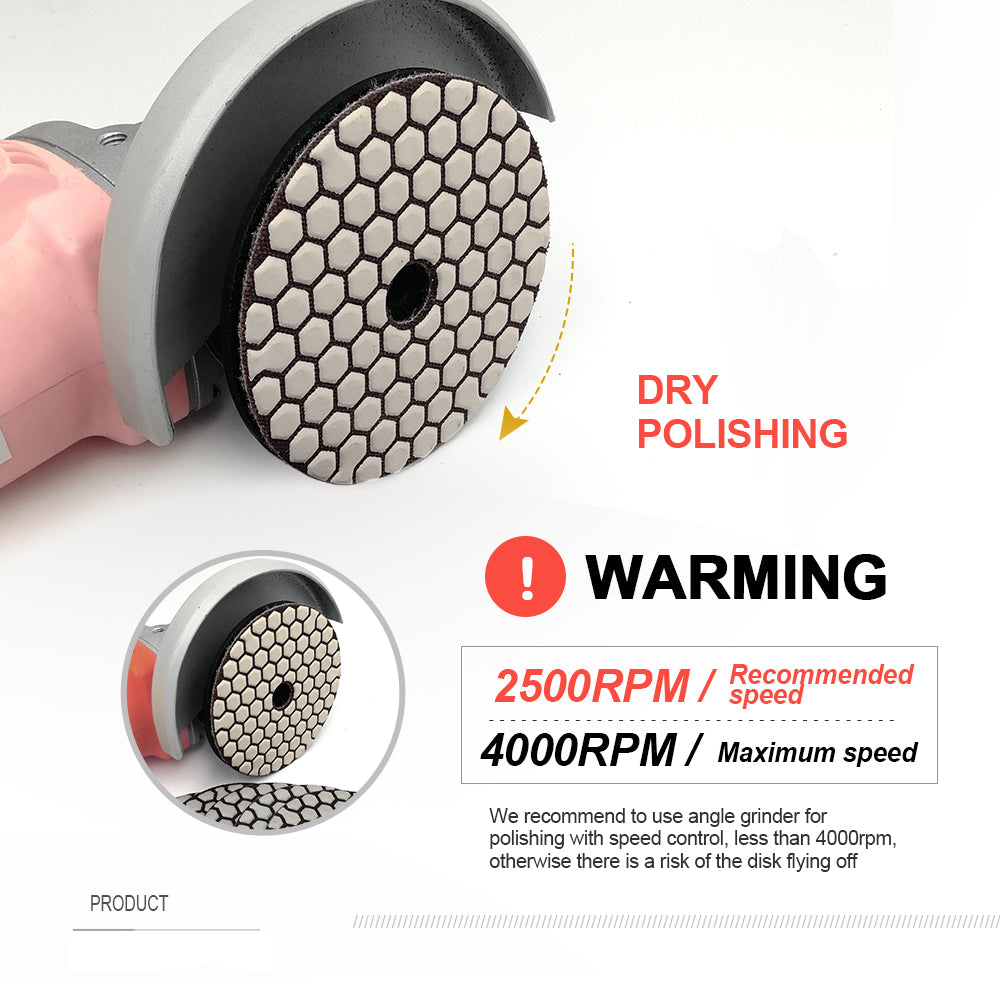 4Inch Dry Diamond Polishing Pad for Marble 7pcs/set Mixed Grits Plus a Base Backer - SHDIATOOL