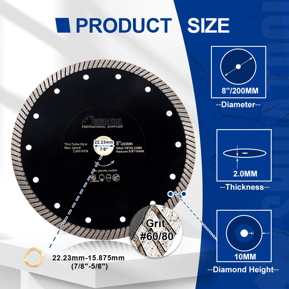 SHDIATOOL Turbo Diamond Saw Blade 4"-10"Ceramic Tile Granite Marble