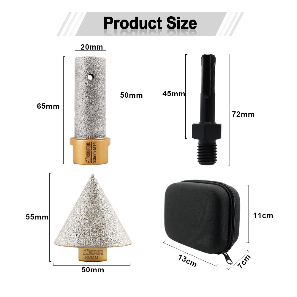 Diamond Finger Chamfer Bits 3pcs M14 Thread Marble Ceramic Tile Hole Saw