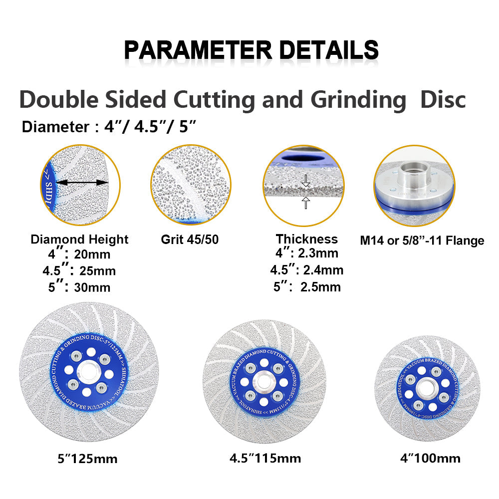 Cutting Grinding Disc 5pcs 4/4.5/5" Granite Marble Concrete Saw Blade M14 or 5/8-11 Flange