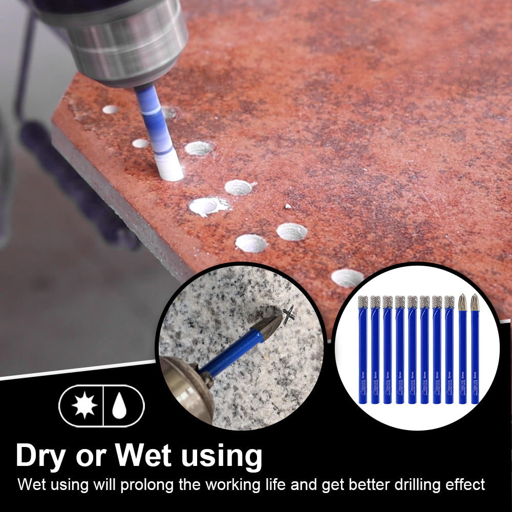 SHDIATOOL Diamond Dry Drill Bits 10pcs 6mm for Marble Concrete Ceramic Tile Vaccum Brazed Hole Saw Round Shank