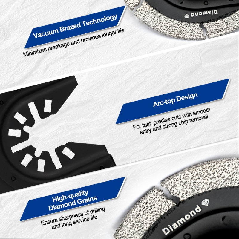 SHDIATOOL 5pcs Diamond Oscillating Saw Blades Multifunctional Tools Multitool Blade For Cement Mortar Marble Ceramic