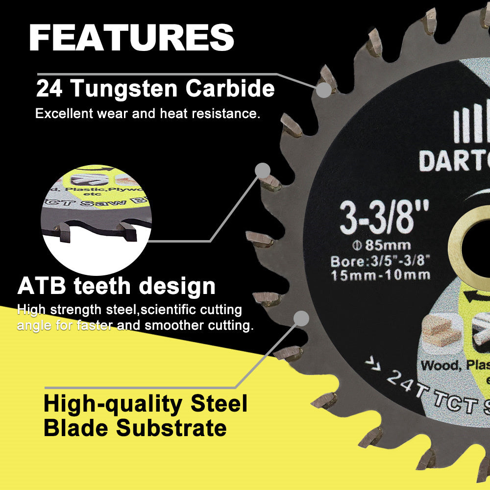 DARTOTEK 2/3/5pcs 3-3/8inch 85MM TCT Wood Diamond Saw Blade Tree Triming Disc