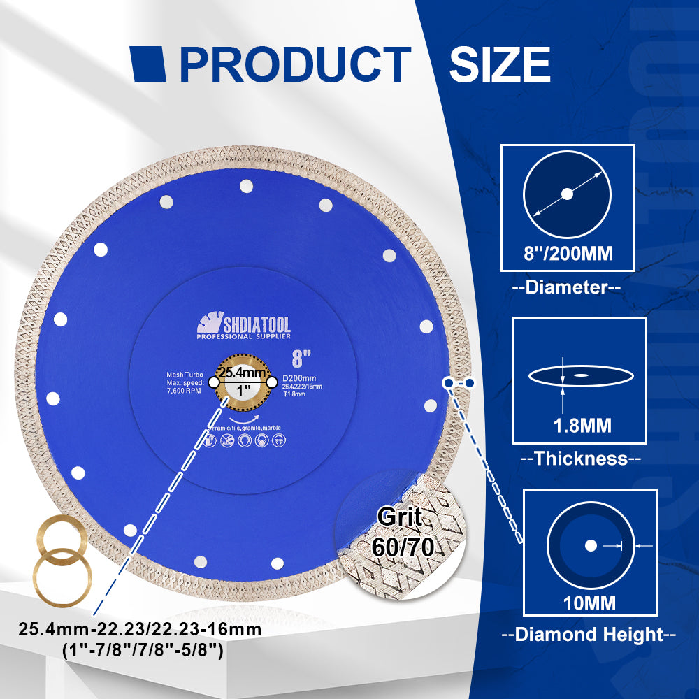 4"-14" X Mesh Turbo Diamond Blade Cutting for Tile Ceramic Porcelain Marble - SHDIATOOL