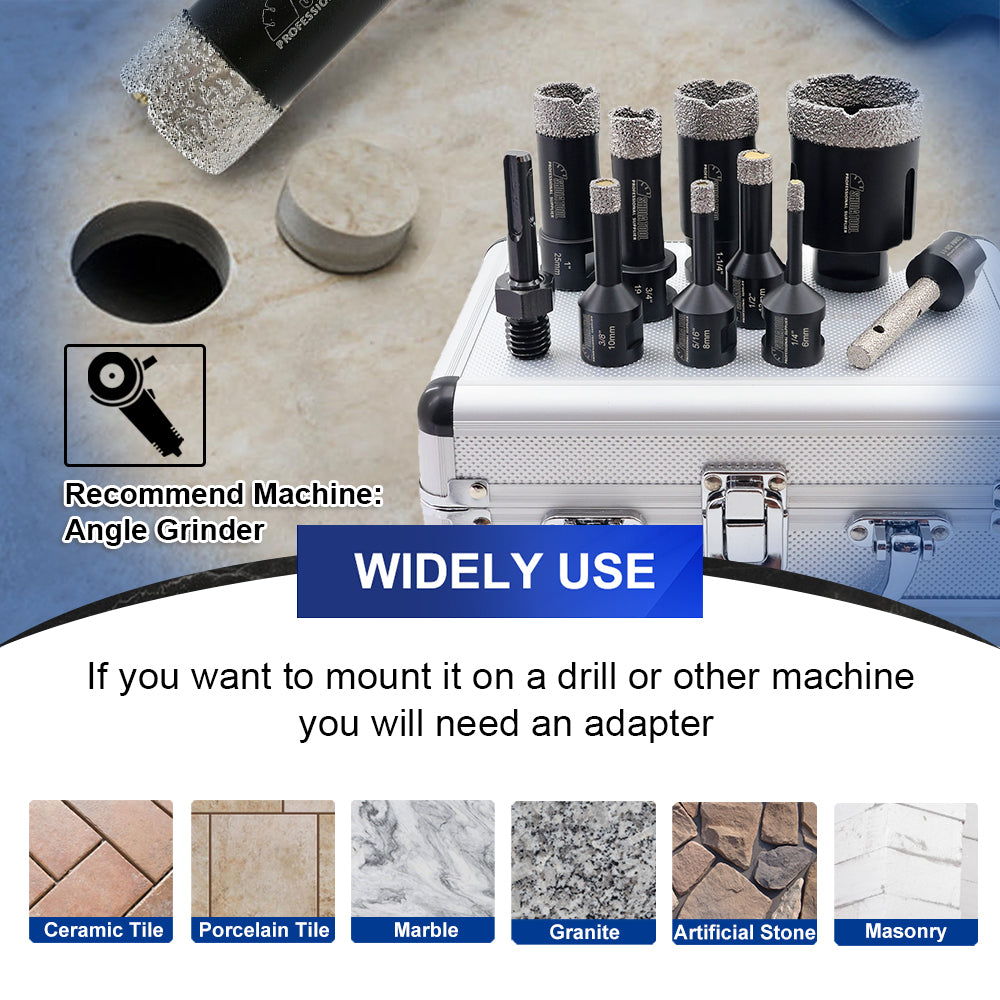 SHDIATOOL Black Dry Diamond Drill Bit 5/8-11 Porcelain Tile Ceramic Marble 7/10pcs