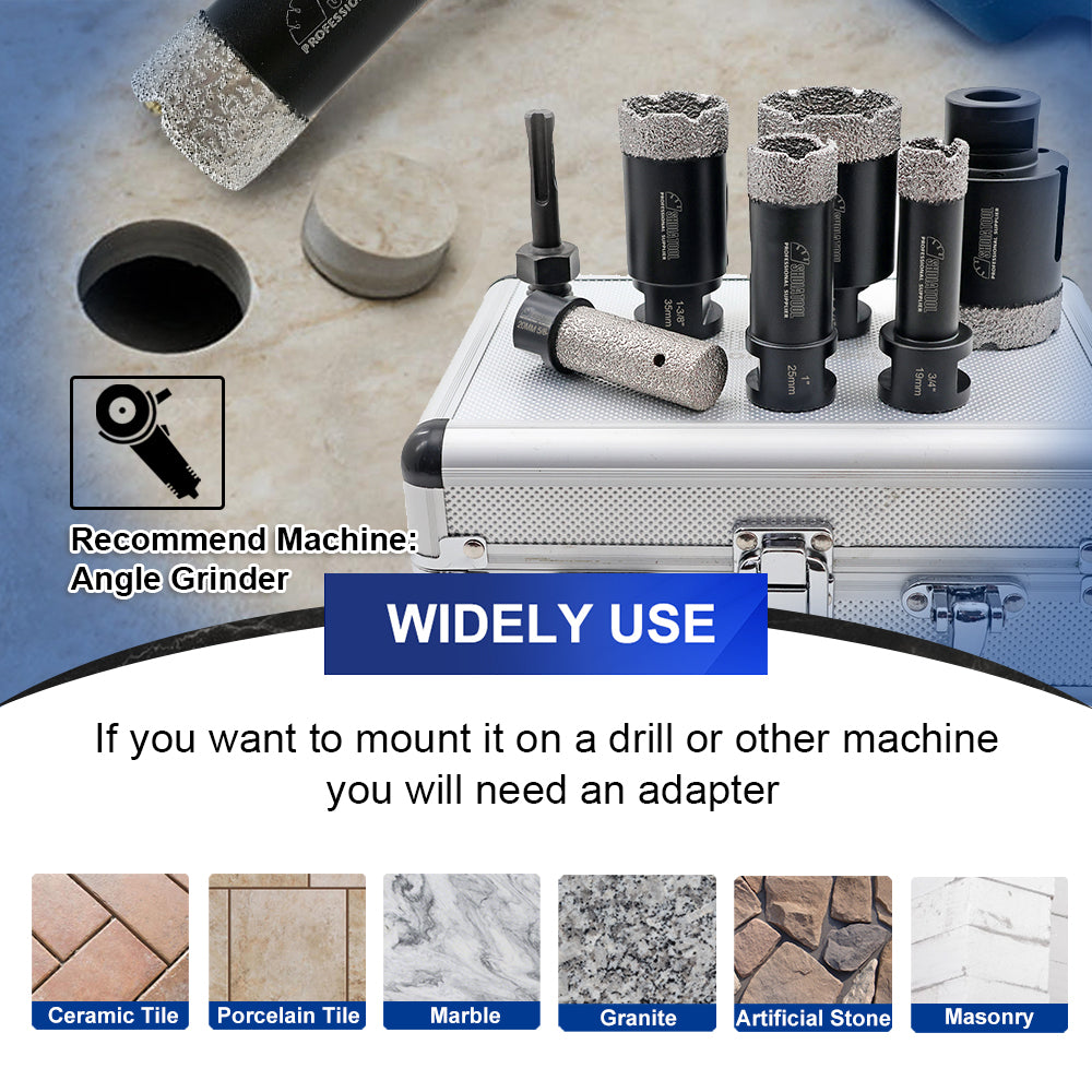 SHDIATOOL Black Dry Diamond Drill Bit 5/8-11 Porcelain Tile Ceramic Marble 7/10pcs