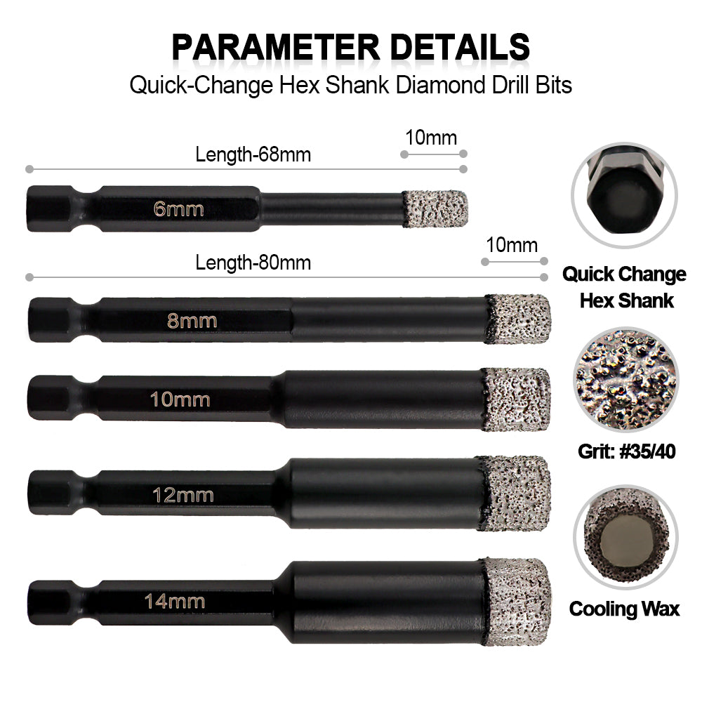 Diamond Drilling Bit 5pcs Ceramic Granite Marble Core Bit Quick-fit Shank