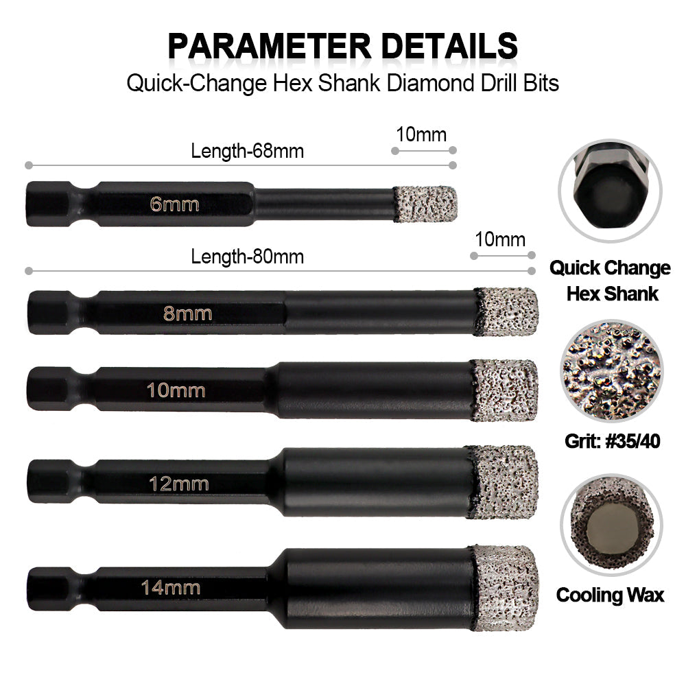 Diamond Drilling Bit 5pcs Ceramic Granite Marble Core Bit Quick-fit Shank