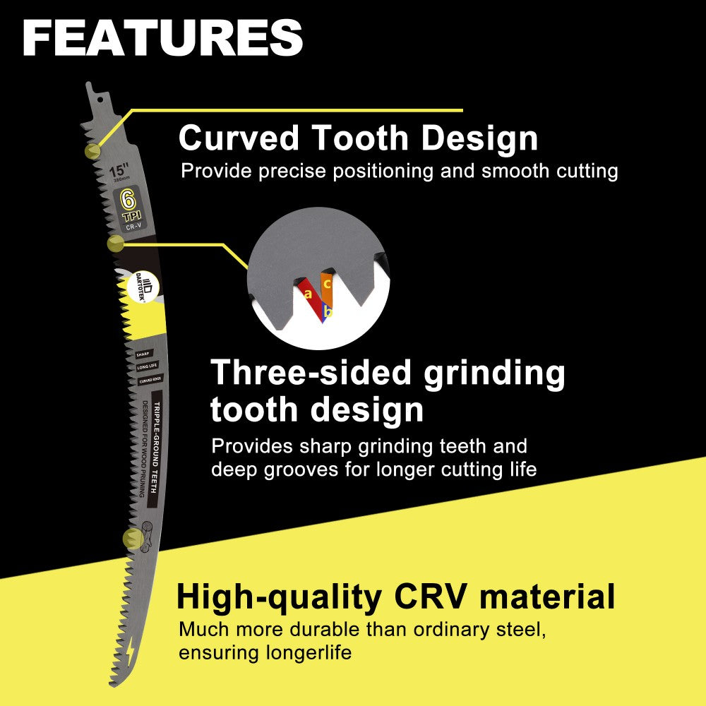 DARTOTEK 4pcs 380mm 15inch Teeth Reciprocating Saw Blade Pruning Saw Cutting 4pcs Log Wood Trimming for Tree Trimming Wood Cutting