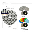 4Inch Dry Diamond Polishing Pad for Marble 7pcs/set Mixed Grits Plus a Base Backer - SHDIATOOL