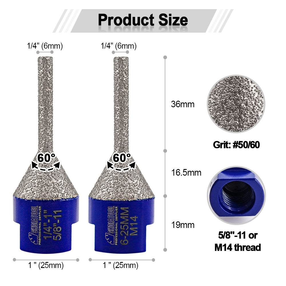 6-25mm Diamond Finger Milling Bit for Porcelain Ceramic Marble Granite 5/8-11 or M14 - SHDIATOOL