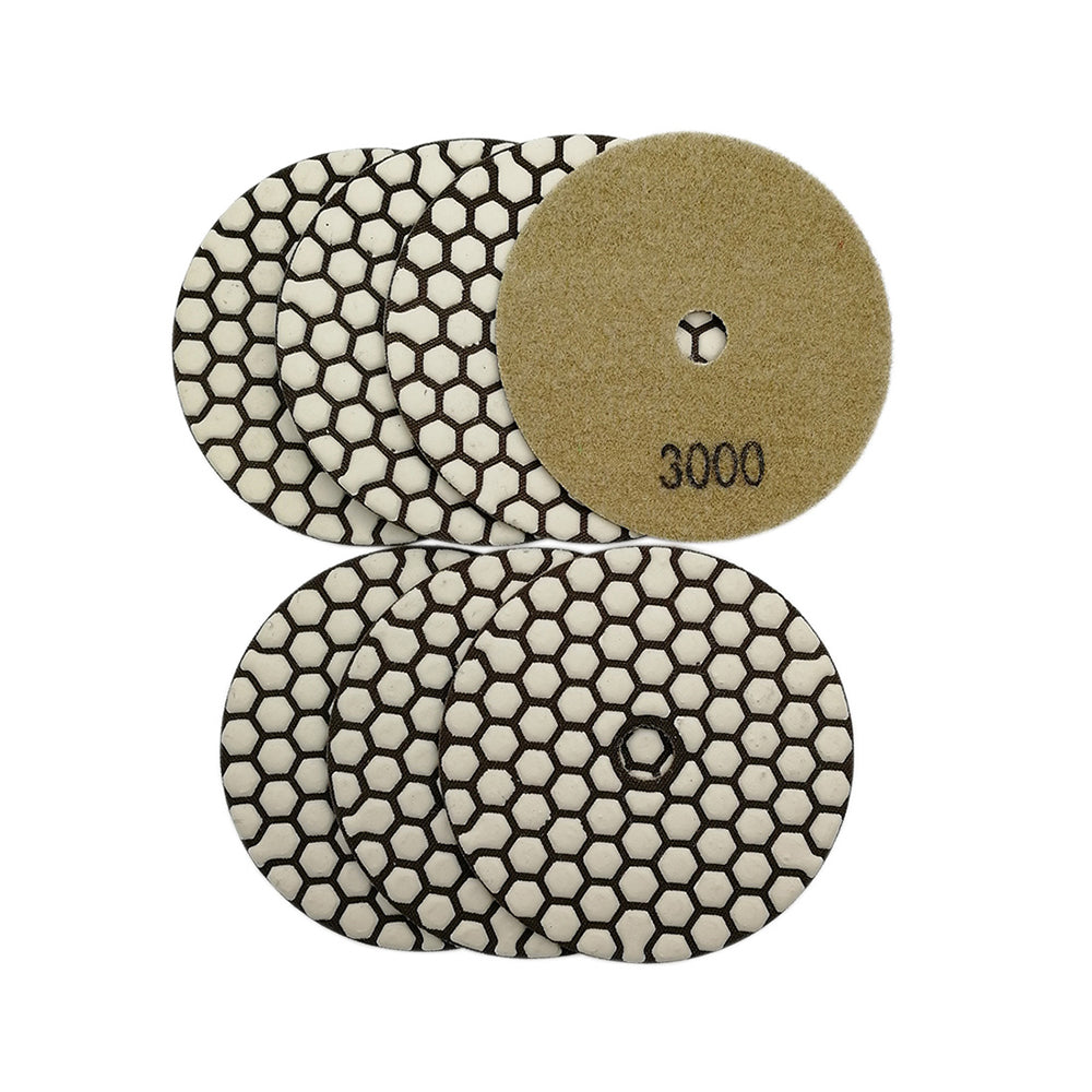 4 inch Dry Diamond Polishing Pad for Granite Marble 7pcs/set Mixed Grits Plus a 5/8-11 Backer - SHDIATOOL