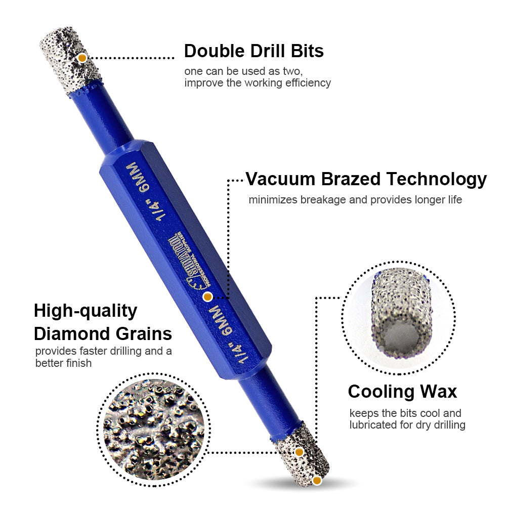 Double-sided Diamond Drill Core Bits for Tile Ceramic Granite Marble Dia 6-6/8mm - SHDIATOOL