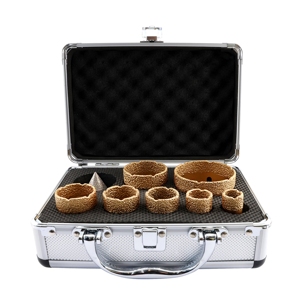 SHDIATOOL Diamond Core Drill Bits 1set/8pcs M14 Thread 20/25/32/35/40/50/68mm Core Bits+50mm Chamfer Marble Ceramic Tile Hole Saw - SHDIATOOL