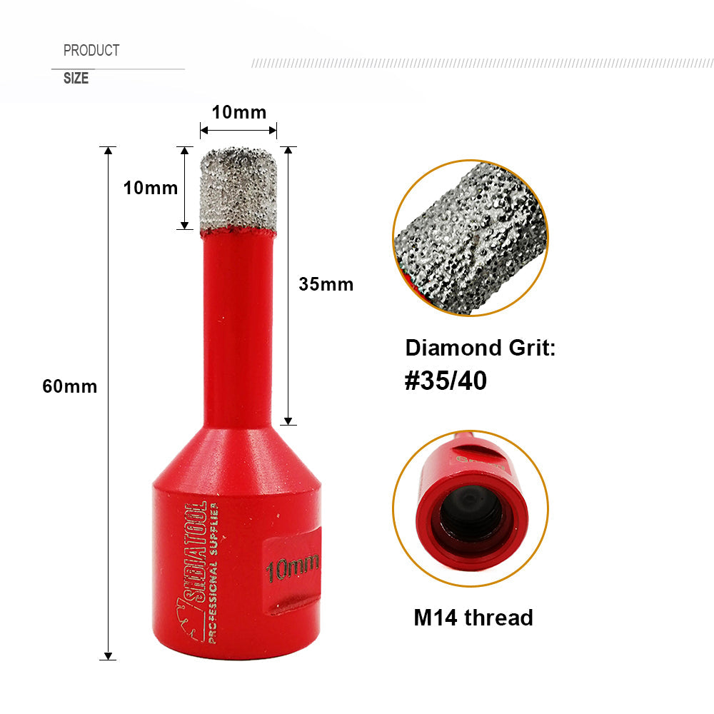 3pcs/set Red Dry Diamond Drill Bits for Porcelain Tile Stoneware Granite M14 thread - SHDIATOOL