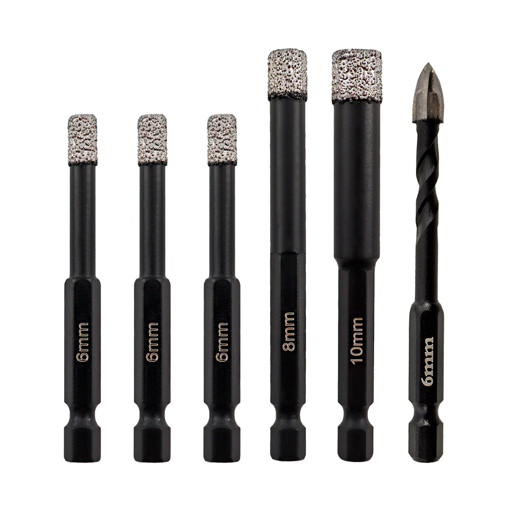 SHDIATOOL Dry Drilling Bits Quick-fit Shank + 6mm Carbide Triangular Drill Bit for Porcelain Tile Ceramic Granite Marble Stone Masonry - SHDIATOOL