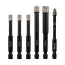 SHDIATOOL Dry Drilling Bits Quick-fit Shank + 6mm Carbide Triangular Drill Bit for Porcelain Tile Ceramic Granite Marble Stone Masonry - SHDIATOOL