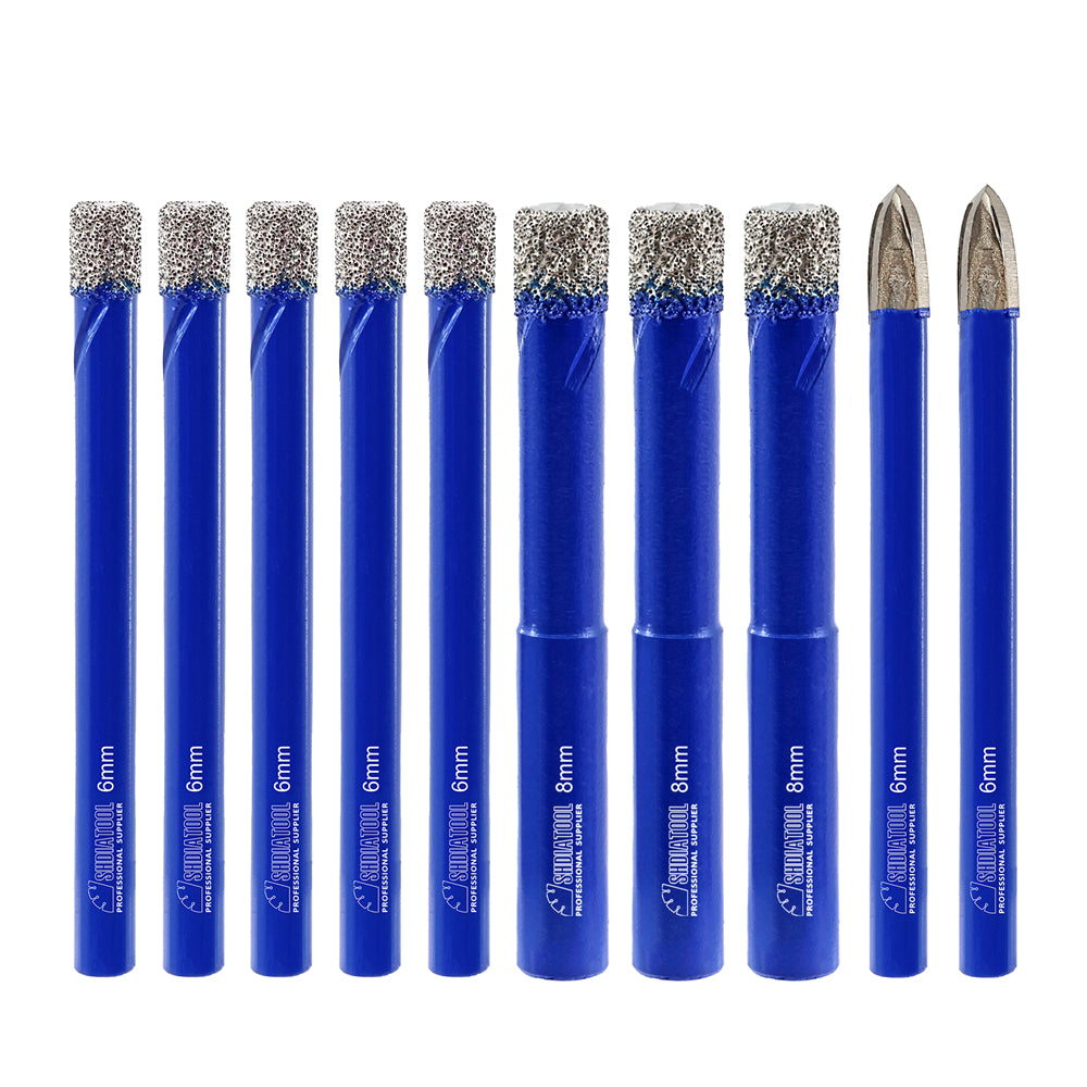 SHDIATOOL Dry Drill Bits 10pcs/set 5pcs 6mm+3pcs 8mm+2pcs Carbide Drill for Granite Marble Masonry Concrete Hole Saw