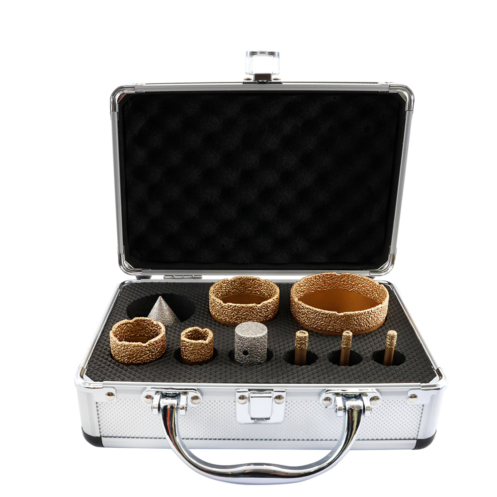 SHDIATOOL Diamond Core Drill Bits 1set/9pcs M14 6/6/8/20/35/50/68mm Core Bits+20mm Finger Bit+50mm Chamfer Marble Ceramic Granite Hole Saw - SHDIATOOL