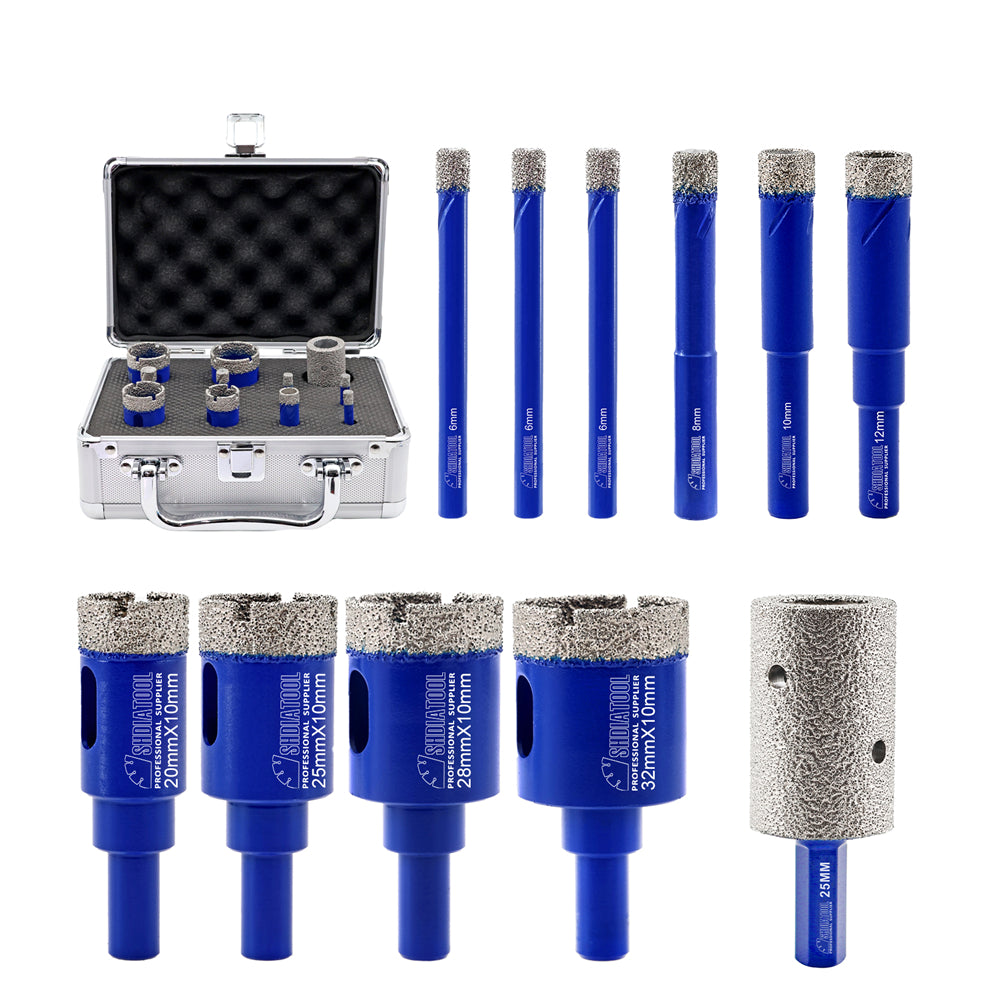 SHDIATOOL 11pcs 6-32mm Diamond Drilling Bit Set +25mm Milling Core Bit Porcelain Ceramic Marble Granite