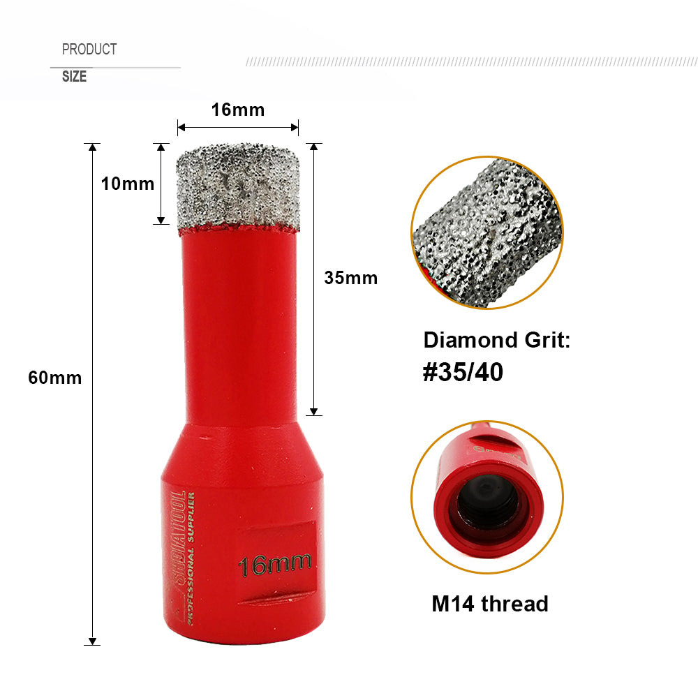 2pcs 16mm Diamond Core Drill Bits with M14 Thread for Porcelain Masonry DE Warehouse