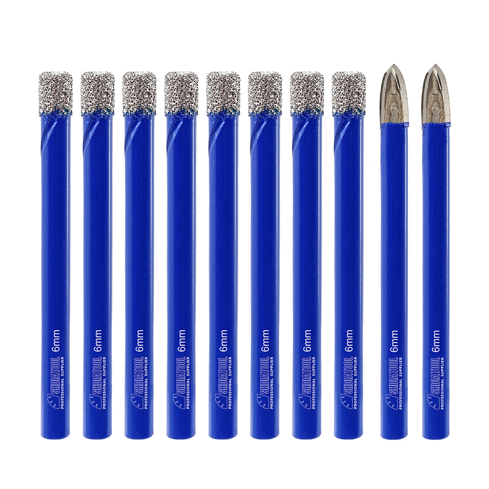 SHDIATOOL Diamond Dry Drill Bits 10pcs 6mm for Marble Concrete Ceramic Tile Vaccum Brazed Hole Saw Round Shank